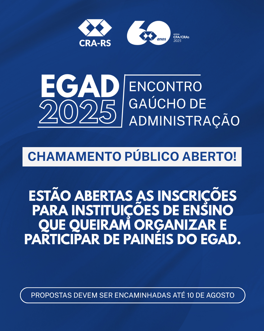 CRA-RS abre chamamento público para instituições de ensino interessadas em organizar e participar de painéis do EGAD